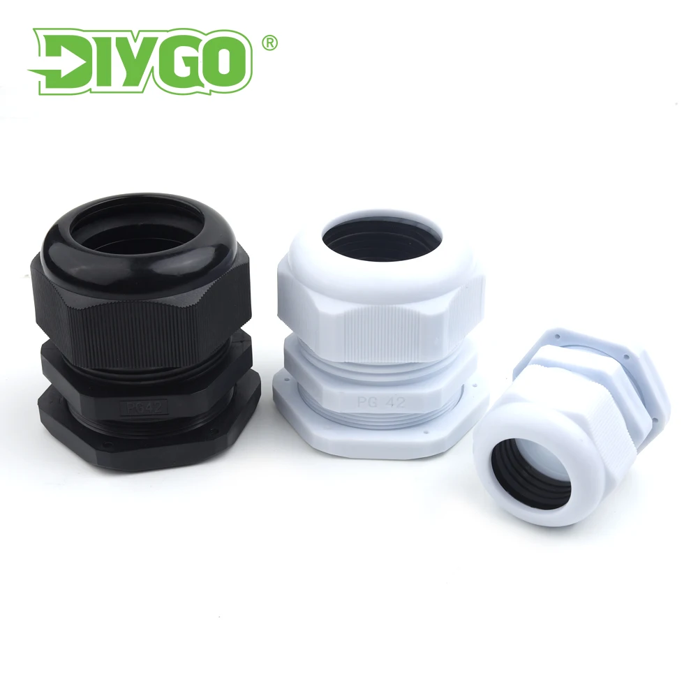 IP68 18mm-52mm Waterproof Cable Connector Gland Cable Entry PG29 PG36 PG42 PG48 PG63 White Black Nylon Plastic Cable Connectors