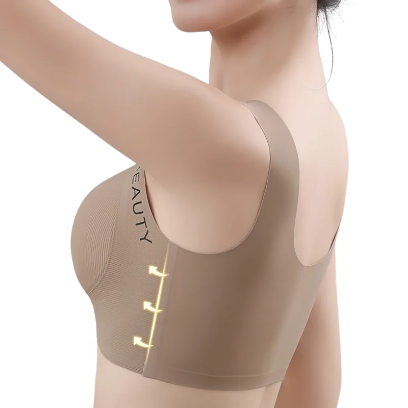 Gerippte BHs, Drahtloser BH für Damen, Nahtlose Unterwäsche, Übergrößen, Wellenförmiger Ausschnitt, Breiter Träger, Buchstabendruck, Stützender Sexy Lingerie, Größen M-3XL – Detail 9