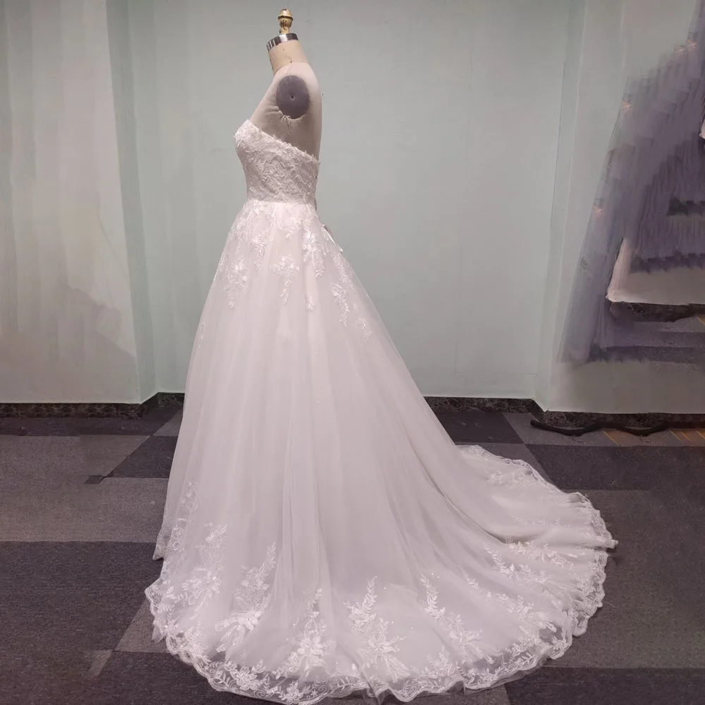 Elegante abito da sposa linea A per donna Abito da sposa senza maniche con collo senza spalline Abito da principessa con applicazioni in pizzo personalizzato