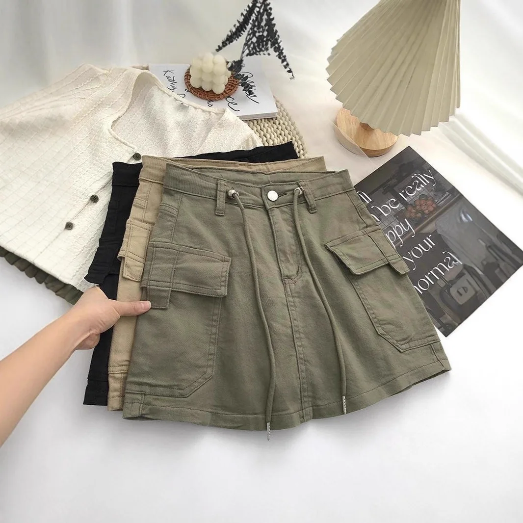 High Waist Denim  Skirt Women's Spring Autumn Korean Style Retro Workwear Skirt Anti-Light Short Skirt Denim Fabric