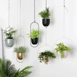 Modern Iron Plant Pot Hanging Bucket with Hook Hanging Flower Pot Plant Hanging Basket Home Decoration