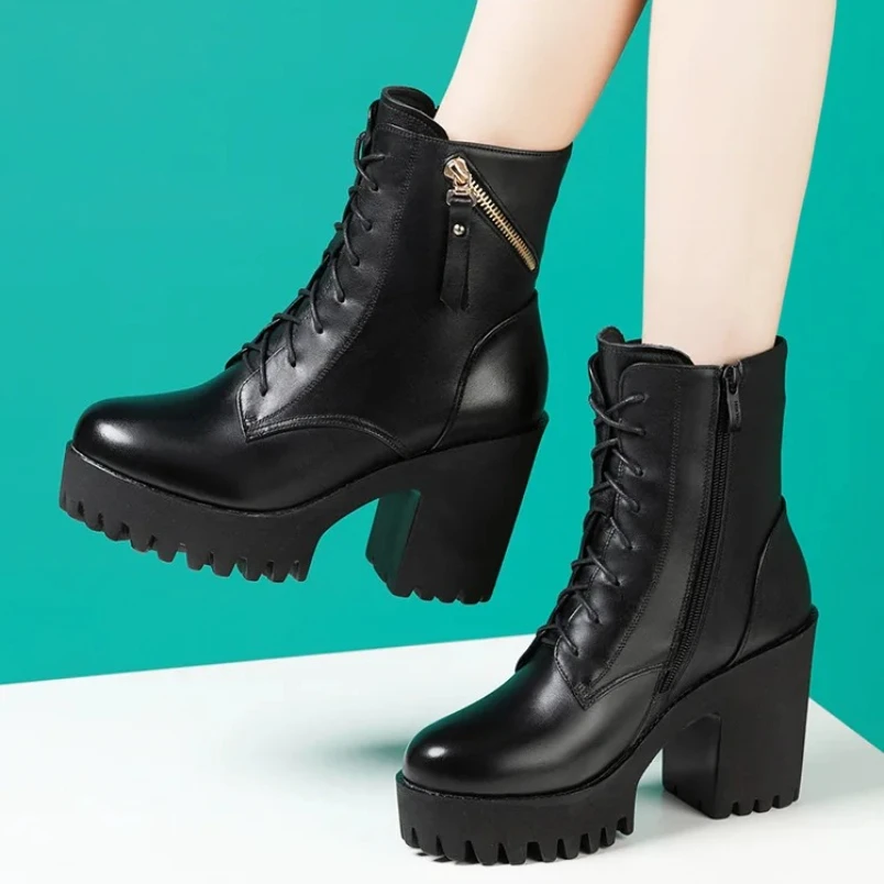 

2025 ботильоны, женские шерстяные ботинки из натуральной кожи с узором, красные женские зимние ботинки большого размера на высоком каблуке