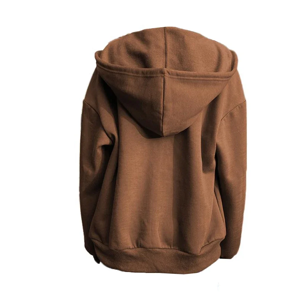 New Autumn Solid Zip-Up Fleece Hoodies Women Casual Loose Hooded Sweatshirts Witth Drawstring Pockets Lady Zipper Sports Hoodies