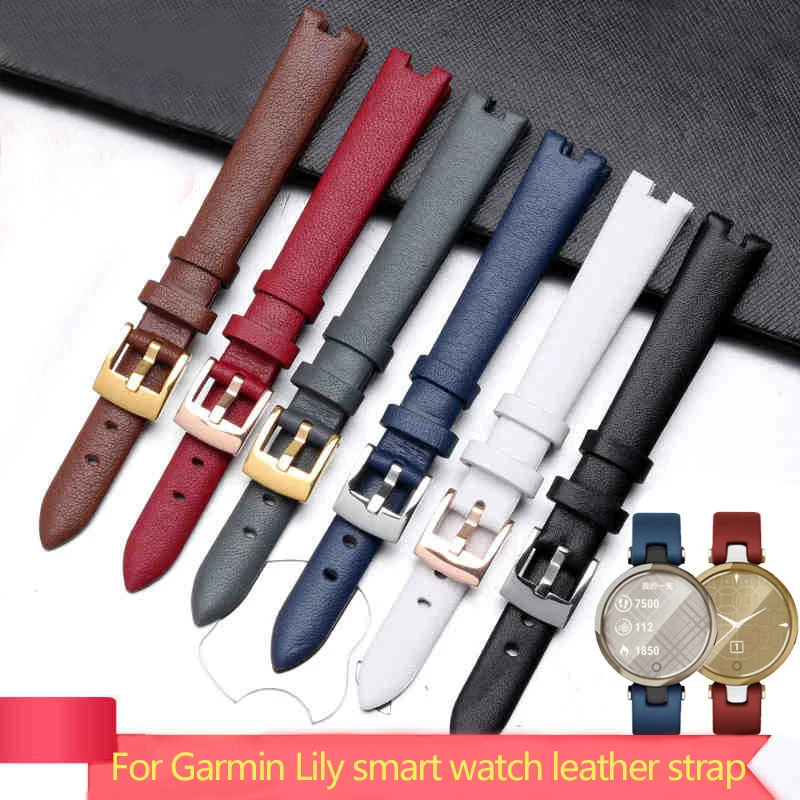 Correa de cuero genuino para reloj inteligente Garmin Lily, correa de silicona y acero inoxidable, pulsera deportiva, color rojo y blanco, 14mm