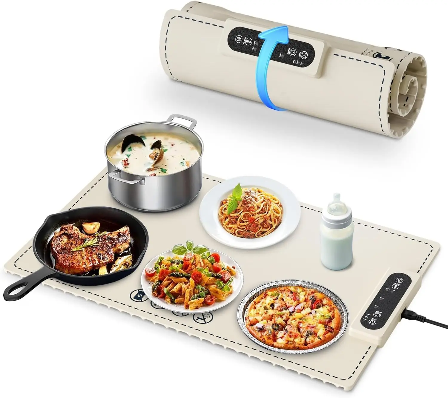 

Electric Warming Tray, Roll Up Portable Food Warming Mat with 3 Temperature Setting for Parties Buffets Party Travel Daily Lives
