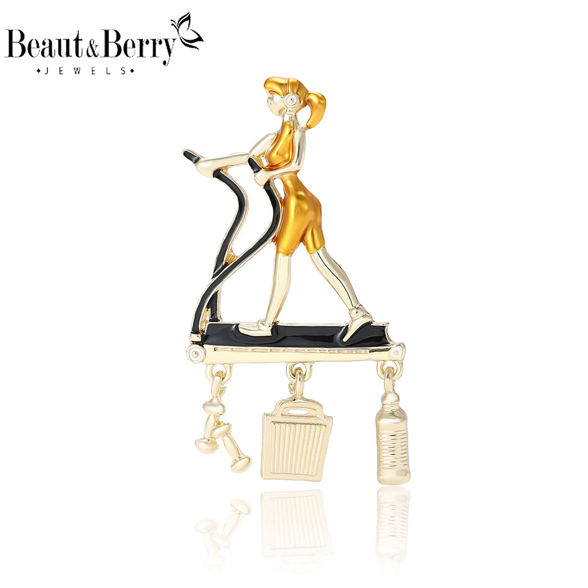 

Beaut&Berry Trendy Enamel Fitness Girl Brooches for Women Sports Character Pins Friend Party Gifts Banquet Jewellery Accessories