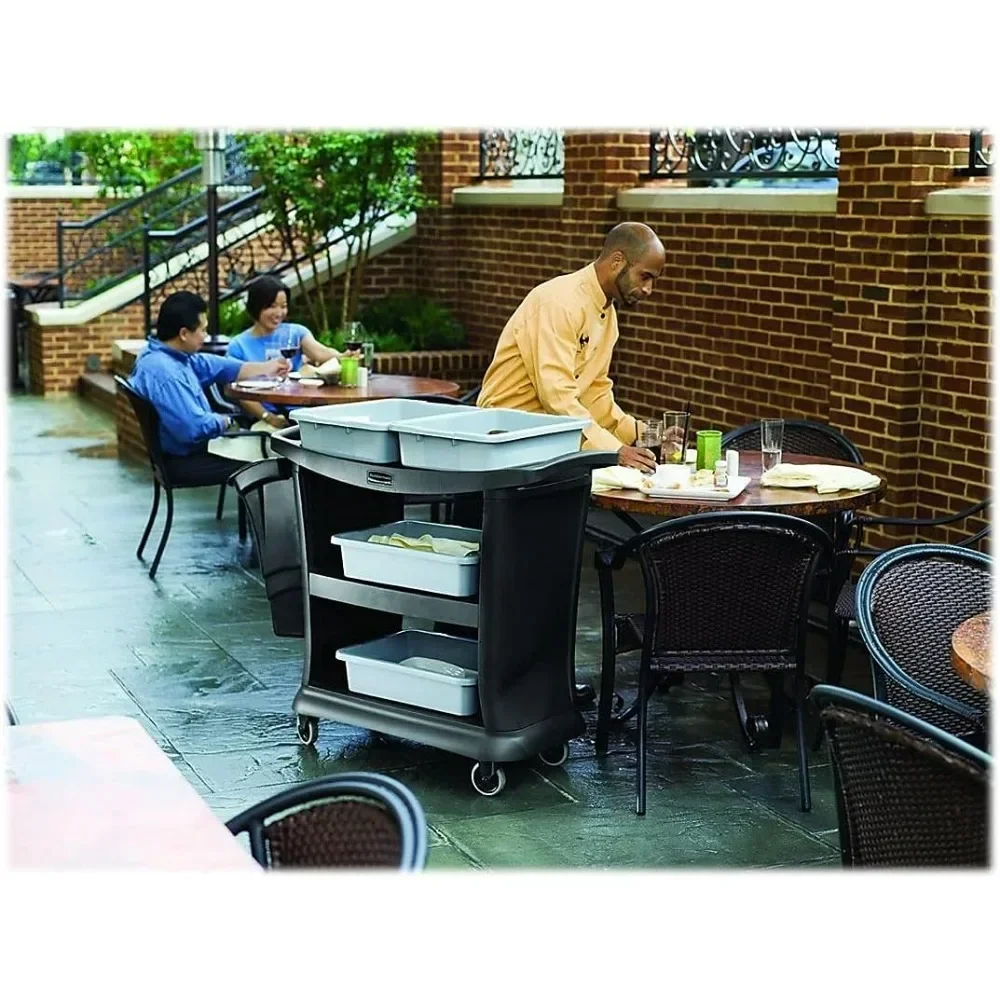 

Горячая распродажа: Тележка Rubbermaid Executive Series для общепита, ресторанов и уборки, грузоподъемность 300 фунтов, черная.