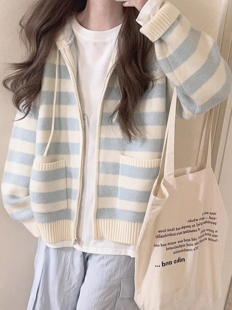 Suéter de Punto Estilo Coreano, Chaqueta de Punto Pequeña, Nueva Chaqueta Hoada con Capucha para Mujer, Cárdigan Abierto pa...