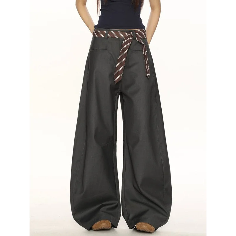 American Style High-end Casual Scimitar Trousers for Women with Niche Design Versatile Draped Wide-leg Floor Trousers