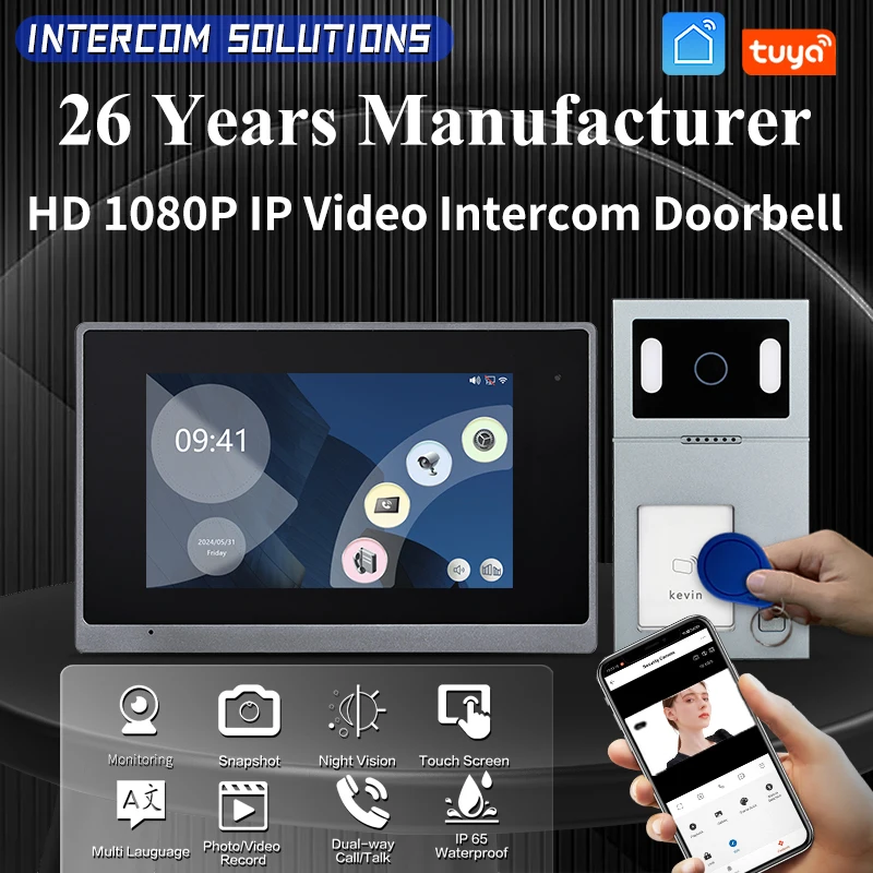 

IP 1080P Video Intercom System WiFi Wired Door Phone Smart TUYA APP Video Doorbell with HD Camera Video Recording for Villa