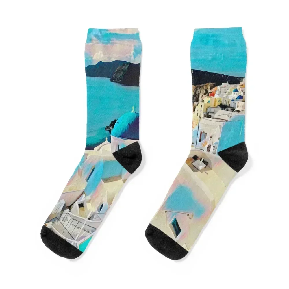 

Summer in Santorini Socks tennis cartoon man Running Socks For Women Men's