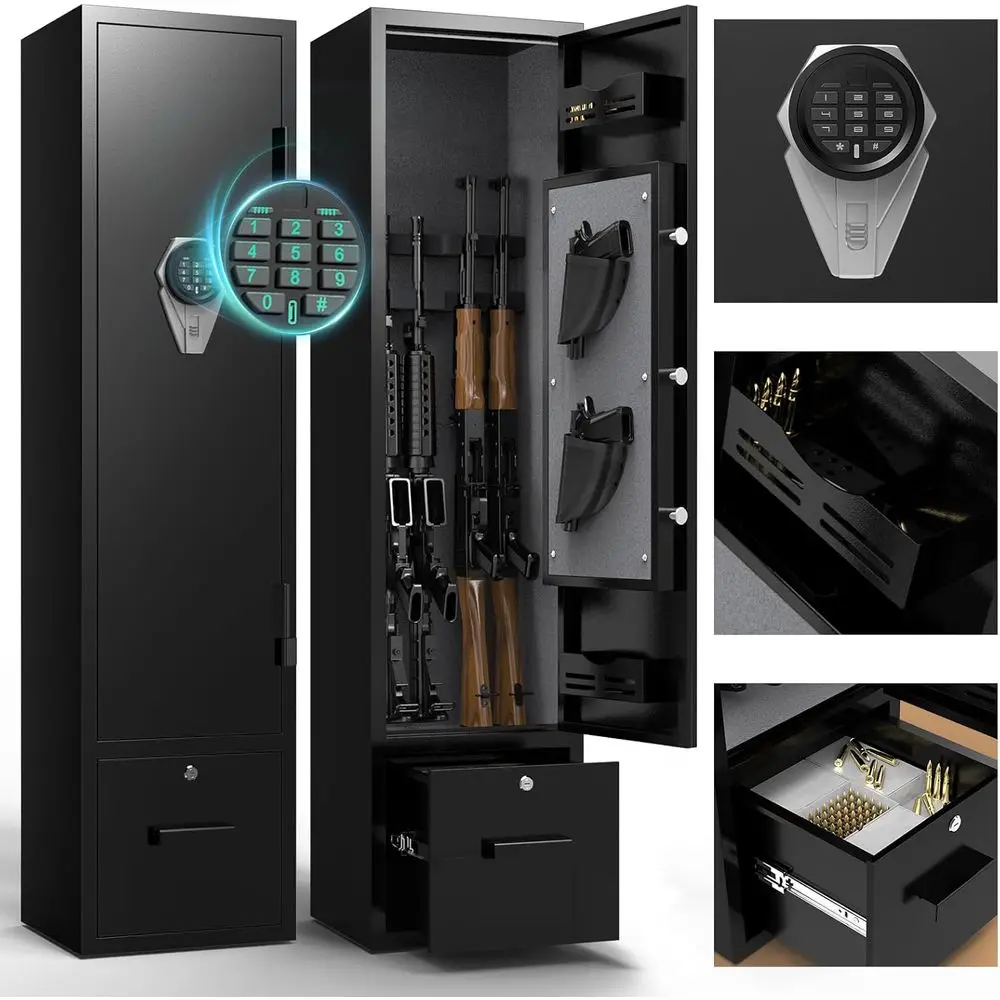 Digital Rifle and Pistol Safes with Quick Access, Drawers, Dual Alarm System, and Mute Shotgun Safe Features