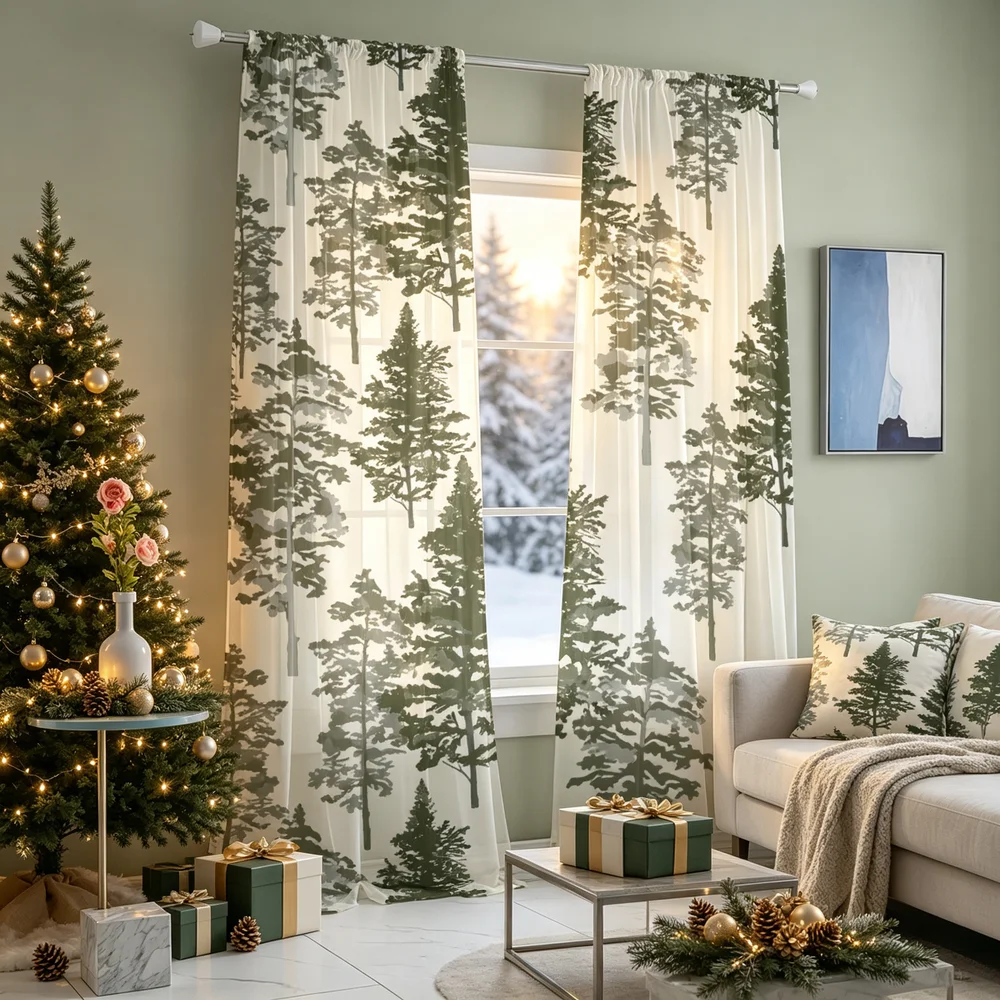 2 stuks kerstgordijnen, groene - Curtain Rods recensie en prijs