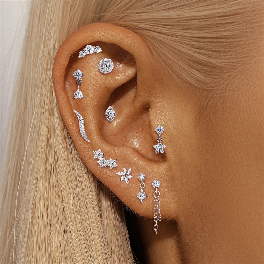 ROXI Moissanit 925 Sterling Silber Geometrischer Quasten-Ohrstecker für Damen, flacher Rücken, Helix-Blumenanhänger, edler Schmuck – Detail 16