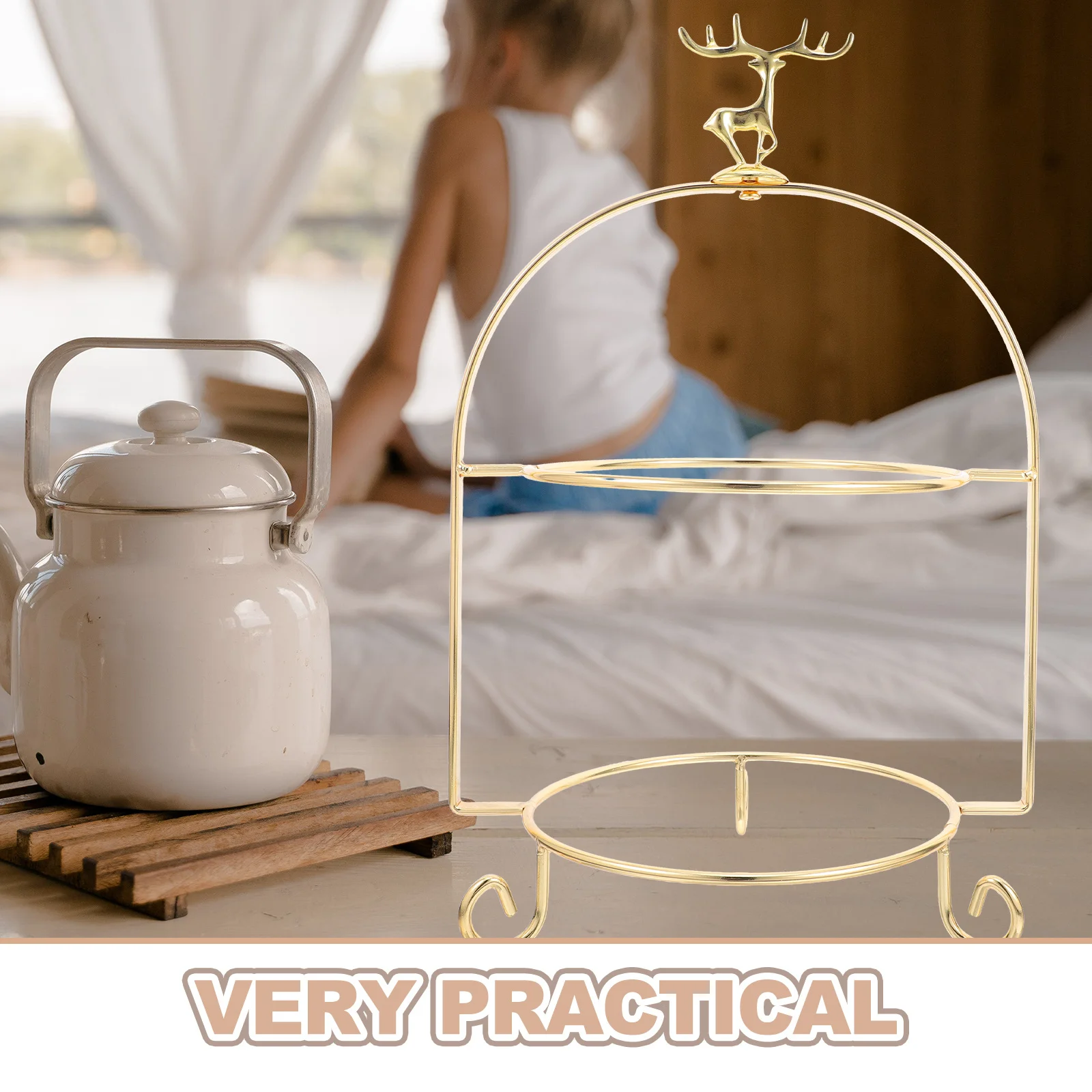 حامل كعكة حديدي ساحر مكون من طبقتين، تصميم أنيق لحفلات زفاف الشاي بعد الظهر، تخزين مدمج ومريح