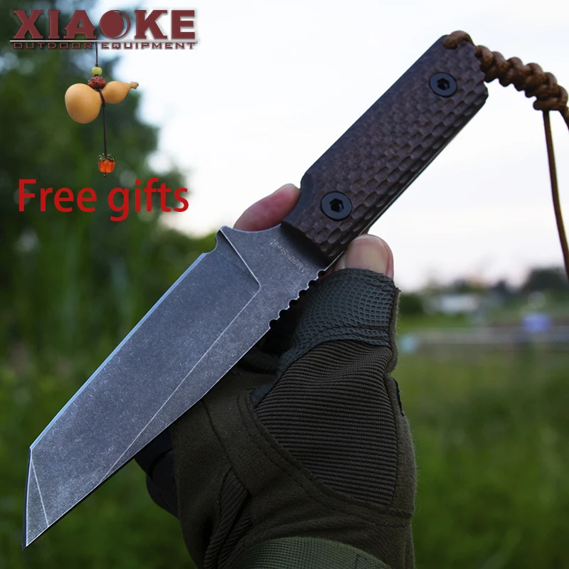 

Professional Tactical Fixed Blade Knife 9Cr18MoV Steel Jungle Camping Knife with Linen Micarta Handle Hunting Survival Tool