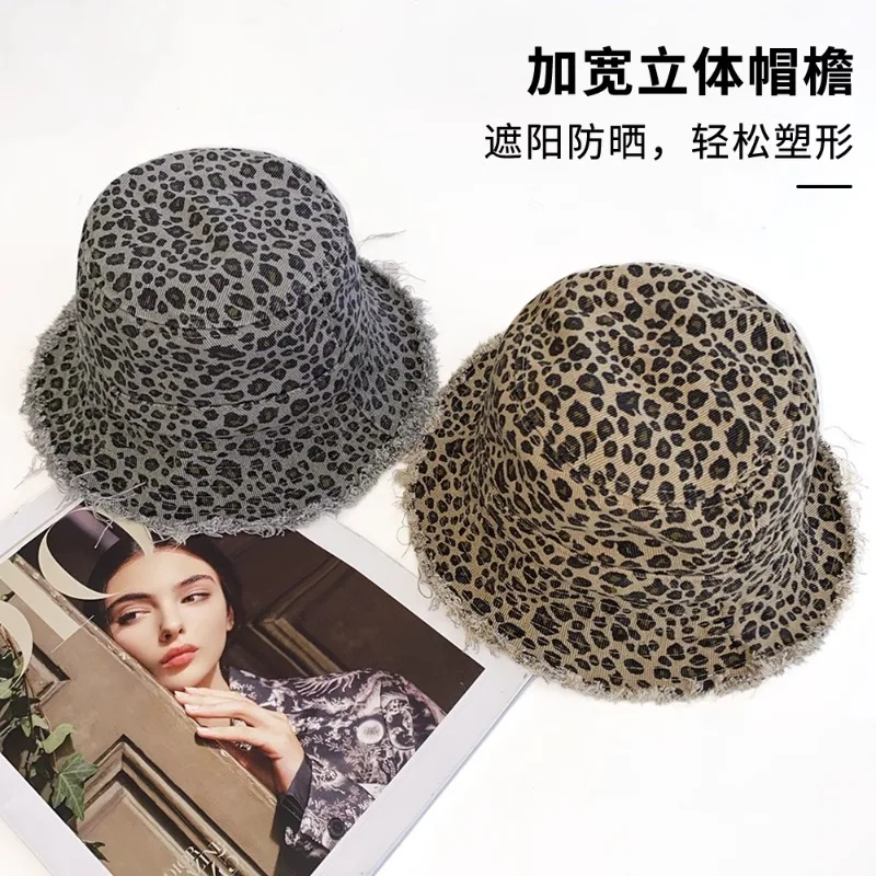 American Retro Leopard Print Bucket Hats for Women Show Face Small Spring and Summer Casual Versatile Sunscreen Basin Caps Men