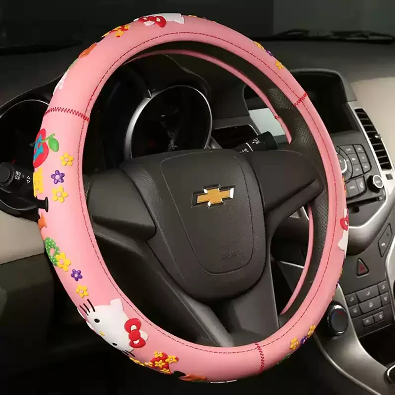 Sanrio Kawaii Hello Kitty protector de manillar de coche de verano dibujos animados de Anime encantador exquisito protector de volante Universal respetuoso con la piel