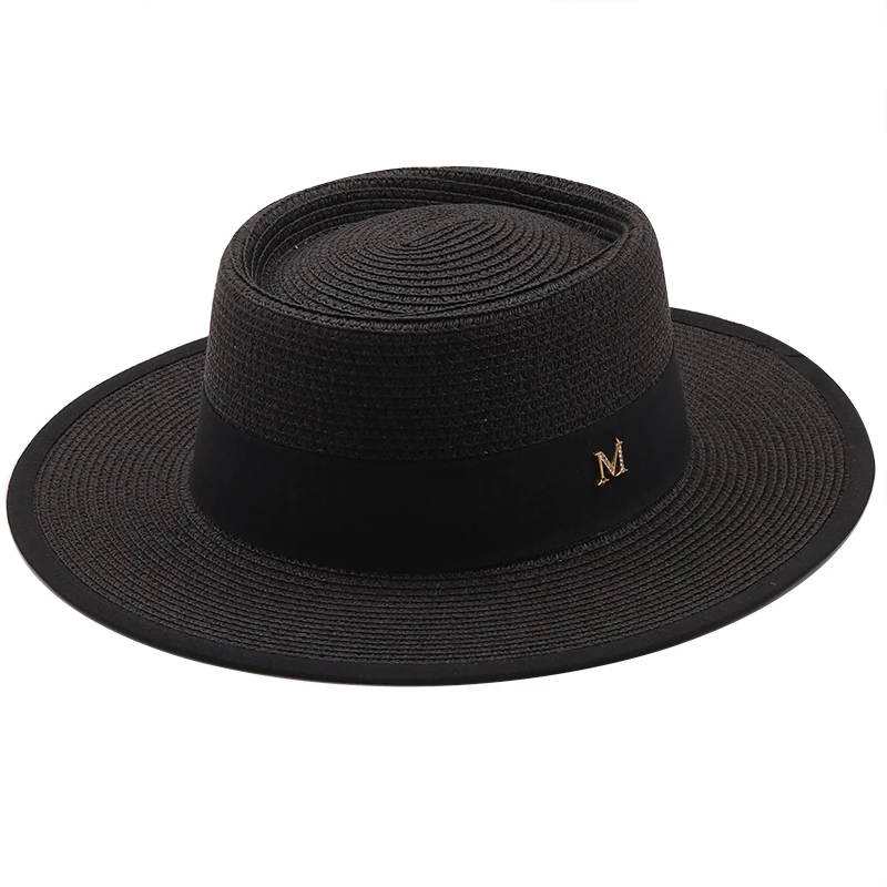 summer sun hat ladies fashion girl straw hat ribbon bow beach hat casual grass flat top panama hat bone womens visor cap