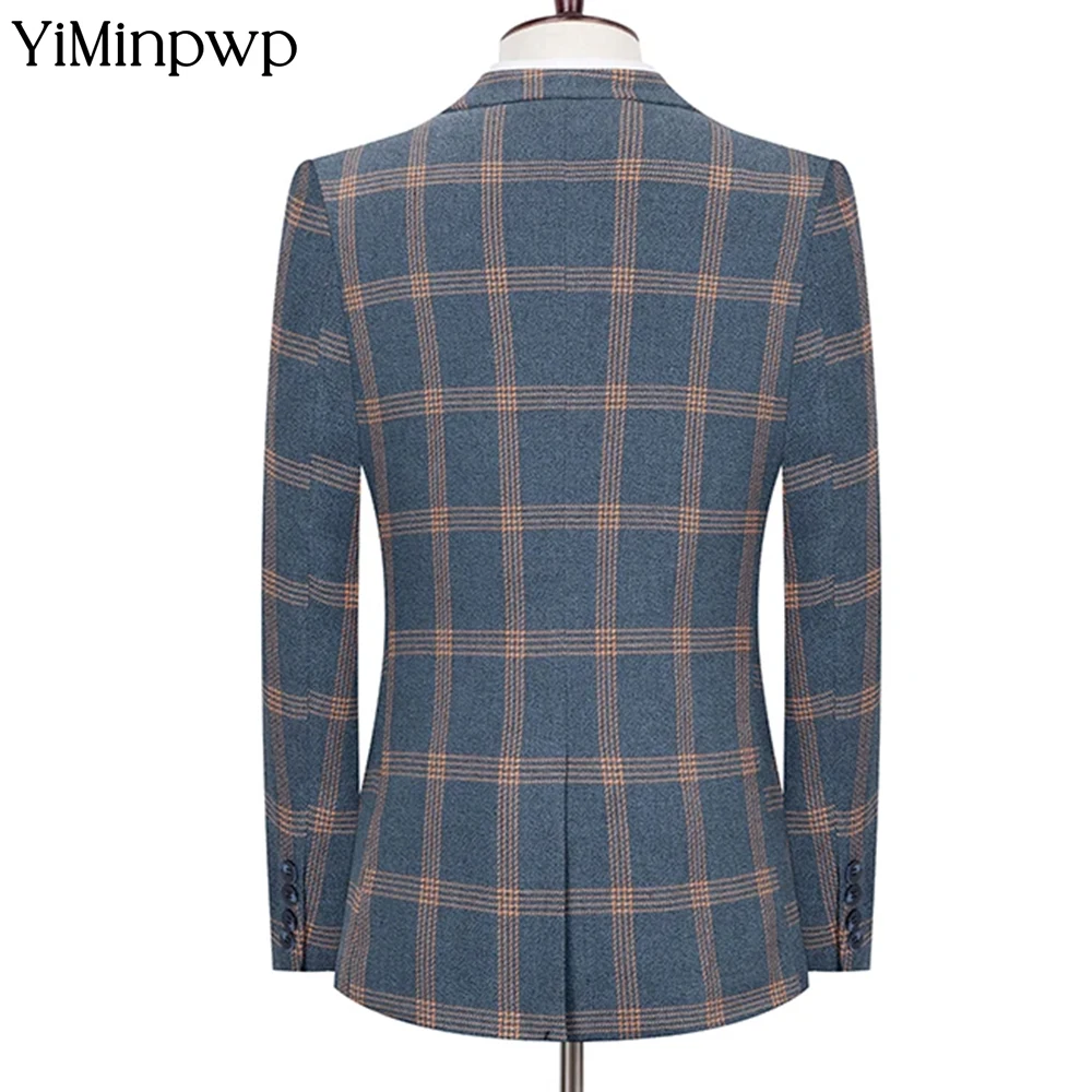 Plaid Boutique Style britannique costume pour hommes sur mesure de haute qualité marié robe de mariée affaires laine costumes formels 3 pièces ensemble XS-5XL