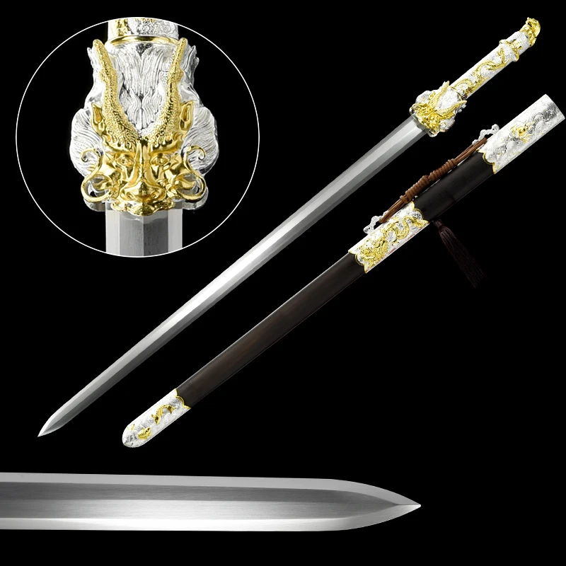 Chinese Dragon Sword Traditional Wushu Handmade Full Tang Real Swords Four colors Ready For Home Decoration Collection New Items