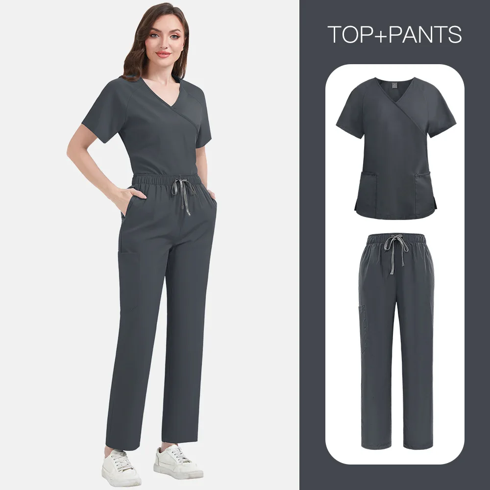 ชุดยูนิฟอร์มทางการแพทย์แบบสลิมฟิตสำหรับผู้หญิง ชุดสครับสำหรับโรงพยาบาล เสื้อผ้าสำหรับพยาบาล อุปกรณ์เสริมสำหรับคลินิกทันตกรรม ร้านเสริมสวย สปา ชุดทำงาน