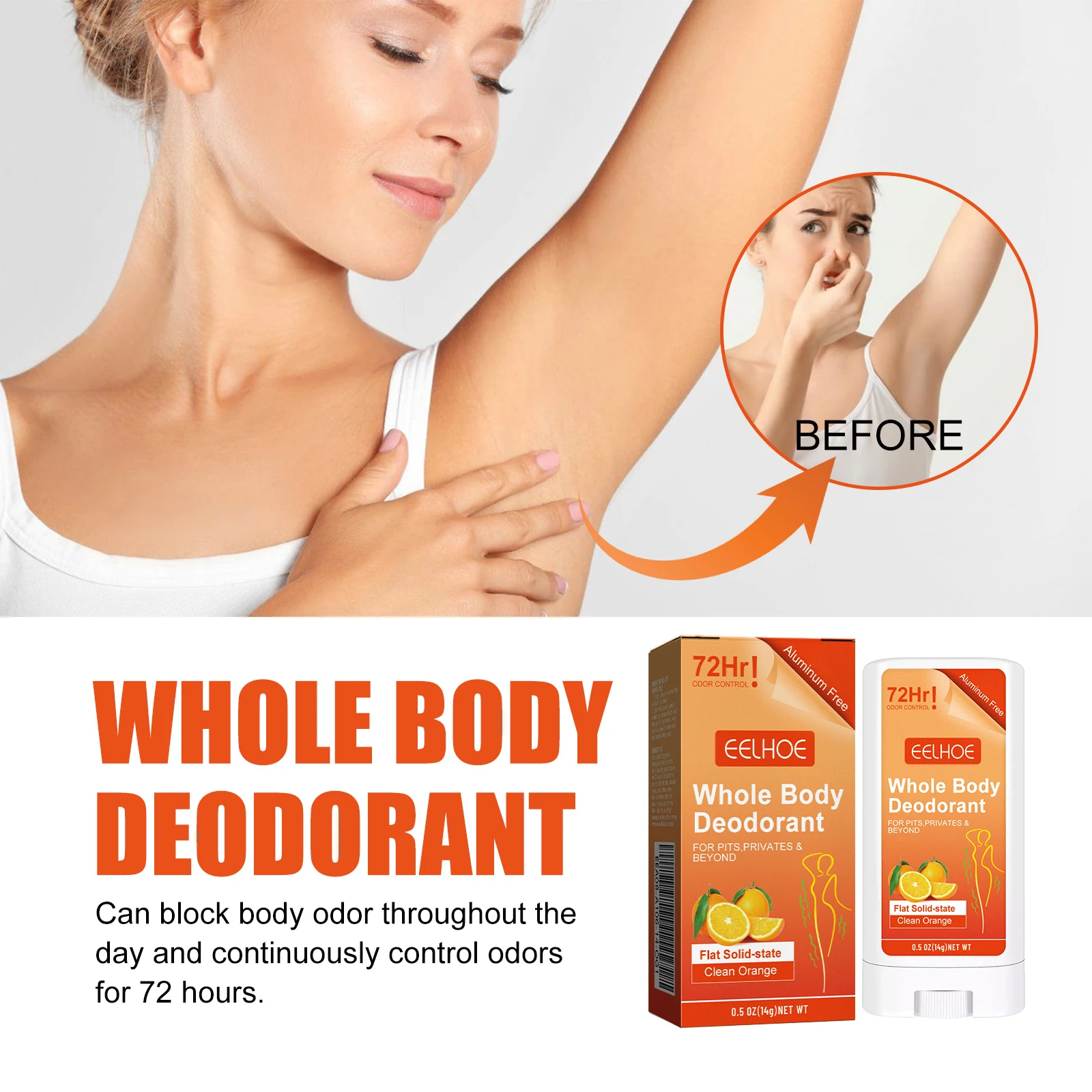 

EELHOE Body Deodorant Stick 72hour Long-Lasting Fresh Fragrance Safe Formula Optimized Ph Value Feet Underboob Belly Buttons 14g