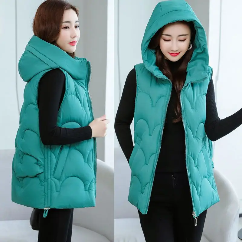 

Женский пуховой жилет с капюшоном, свободная куртка средней длины без рукавов, Корейская верхняя одежда из хлопка на осень и зиму, R108