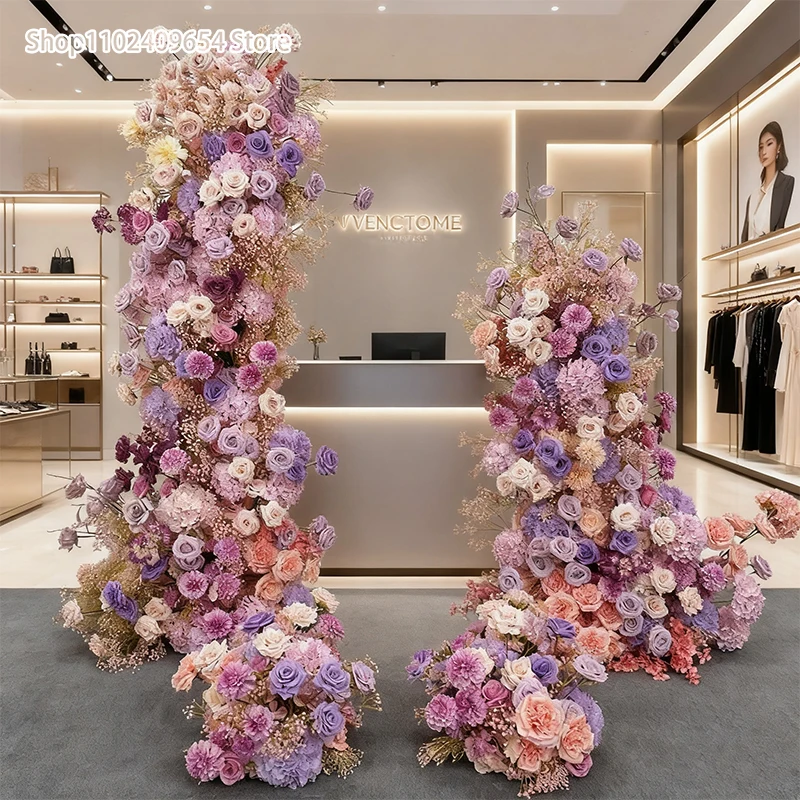 PURPLE Pink Rose Baby's Breath Wedding KT Board Decor Floral Row Arrangement Event Stage Supplies Photo Props Window Display