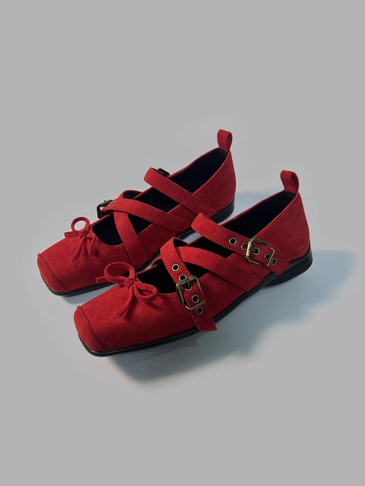 2025-spring-new-women's-ballet-shoes-square-toe-low-heel-thin-sole-retro-belt-buckle-bow-decorated-ladies-shallow-single-shoes