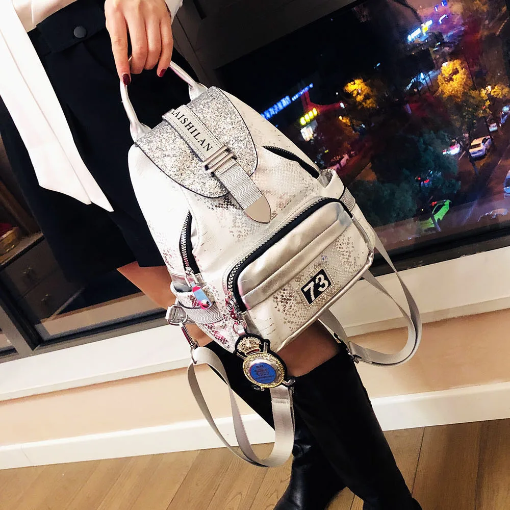 New Fashion Trend High-grade Sequin Serpentine Leather Backpack Europe And United States Personalized Travel Backpack For Women