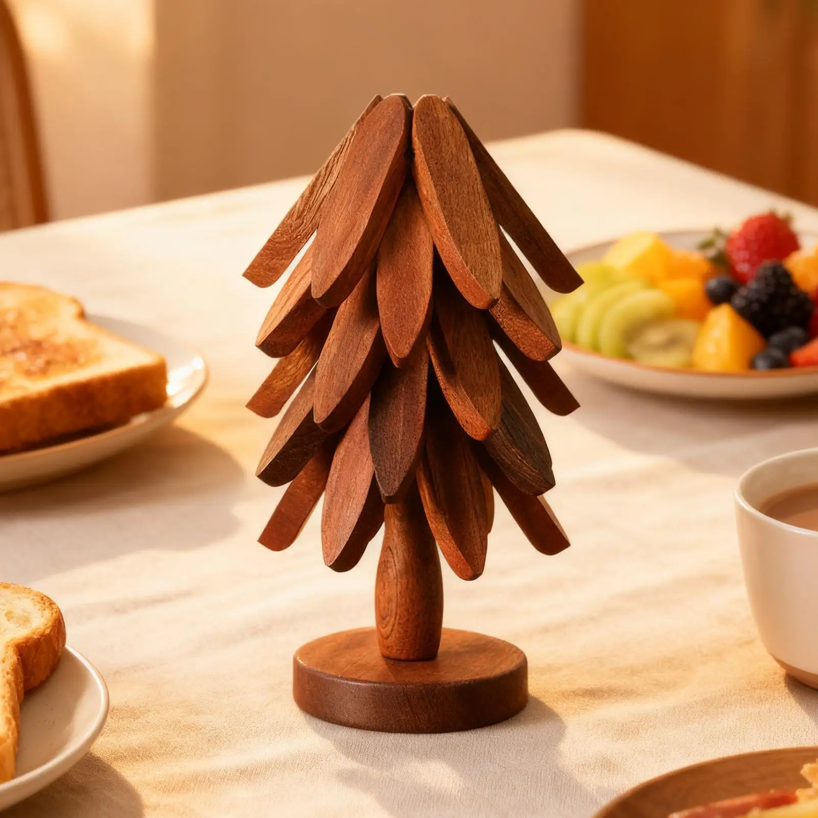 Christmas Tree Coaster Set Foldable Wood Trivet for Hot Pots/Pans/Bowls Xmas Table Decor for Kitchen Dining Room Restaurant Gift