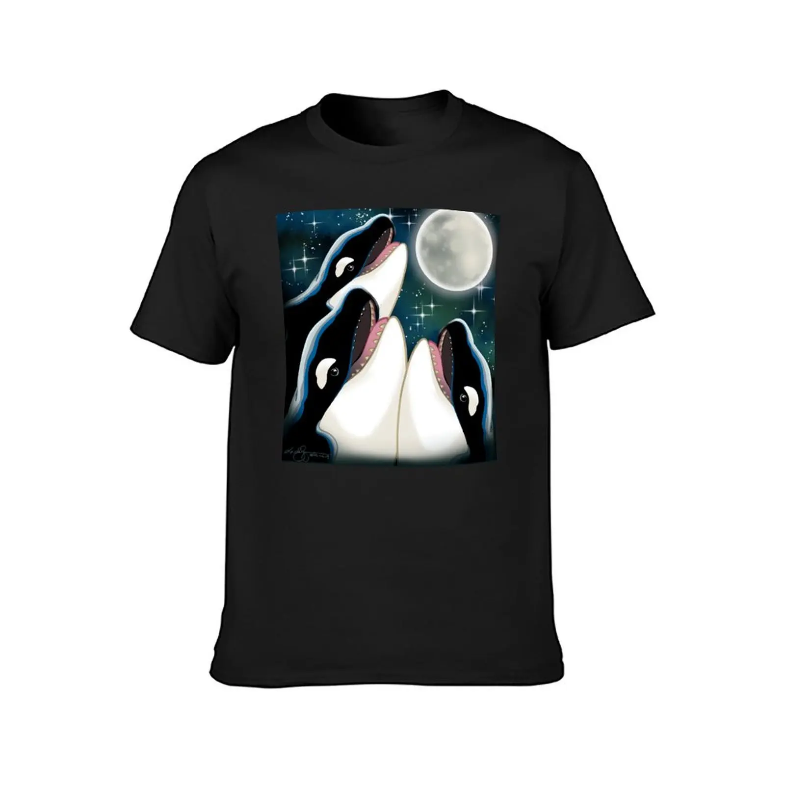 Three Orcas and Moon T-Shirt summer tops tees workout shirts for men