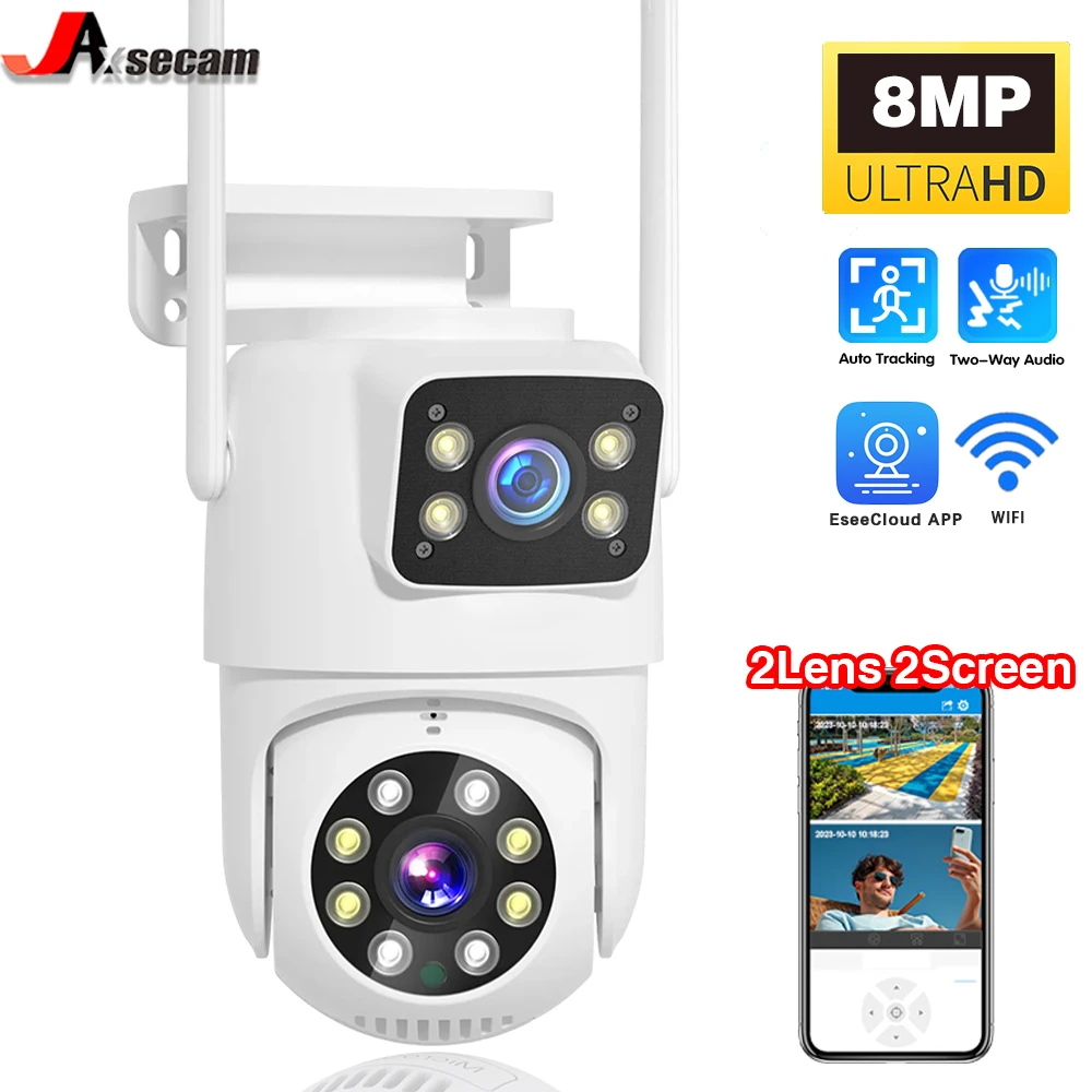 

4K 8MP wireless WiFi camera dual lens pan tilt intelligent indoor CCTV security camera wireless WiFi IP security camera