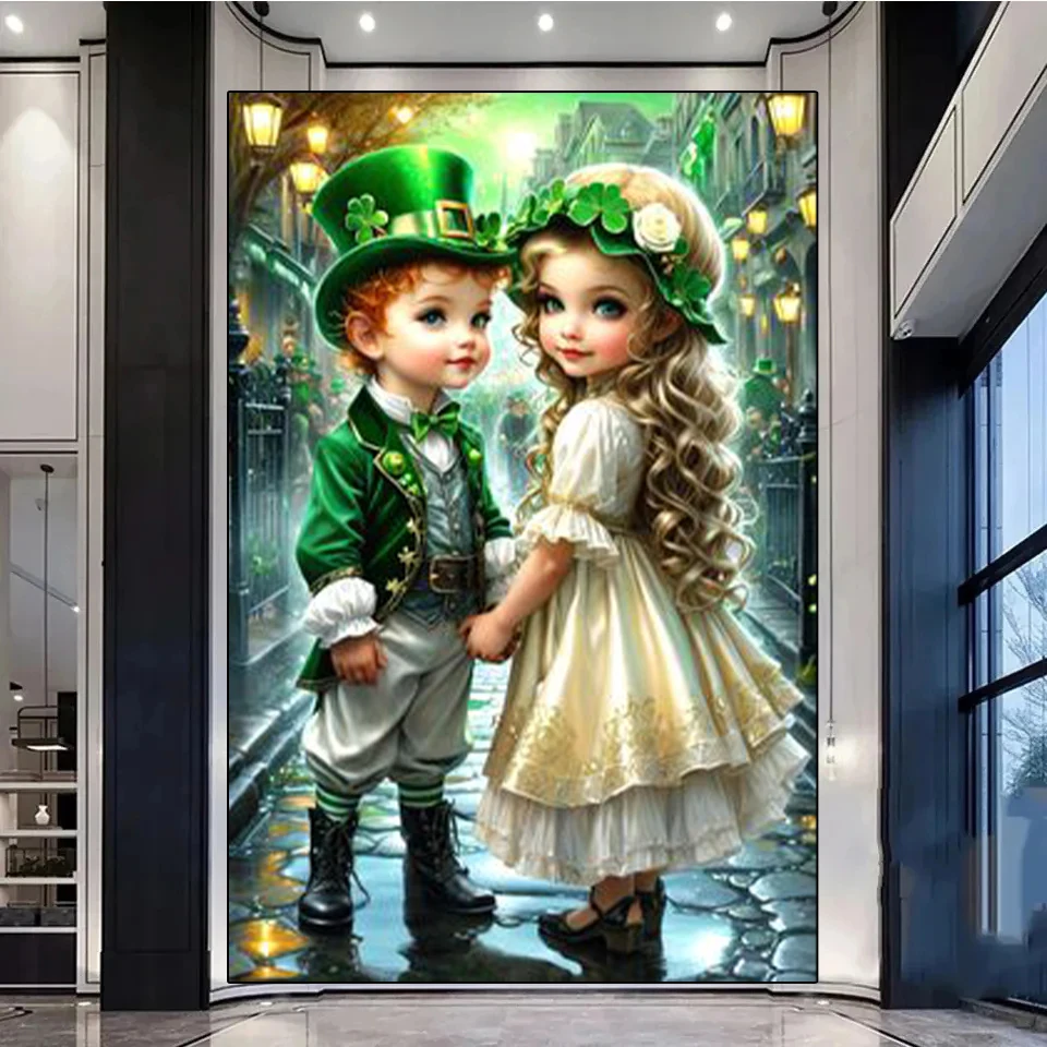 5D DIYDiamond Painting Cross Stitch Cartoon Little Girl and Boy Embroidery Full Diamond Mosaic New 2024 Home Decor