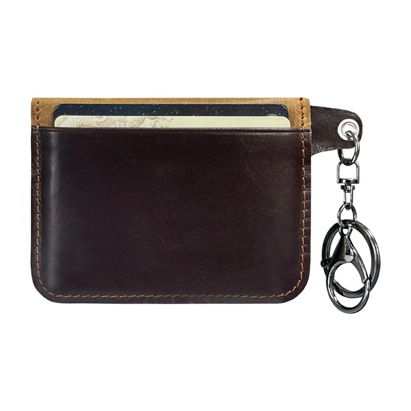 Vintage Cowhide Mini Coin Purse Handmade Keychain Small Wallet for Men Women Portable Credit Card Holder Cover Small Money Bag