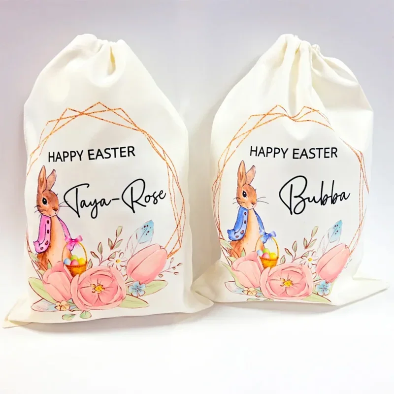 

Personalised Bunny rabbit bag garden Egg Hunt game basket happy Easter Party decoration children kid boy girl gift Sack Bucket