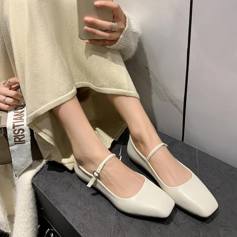 FEDONAS Spring Summer Women Flats Concise Elegant Square Toe Genuine Leather Mary Janes Shoes Woman Office Ladies Casual Comfort