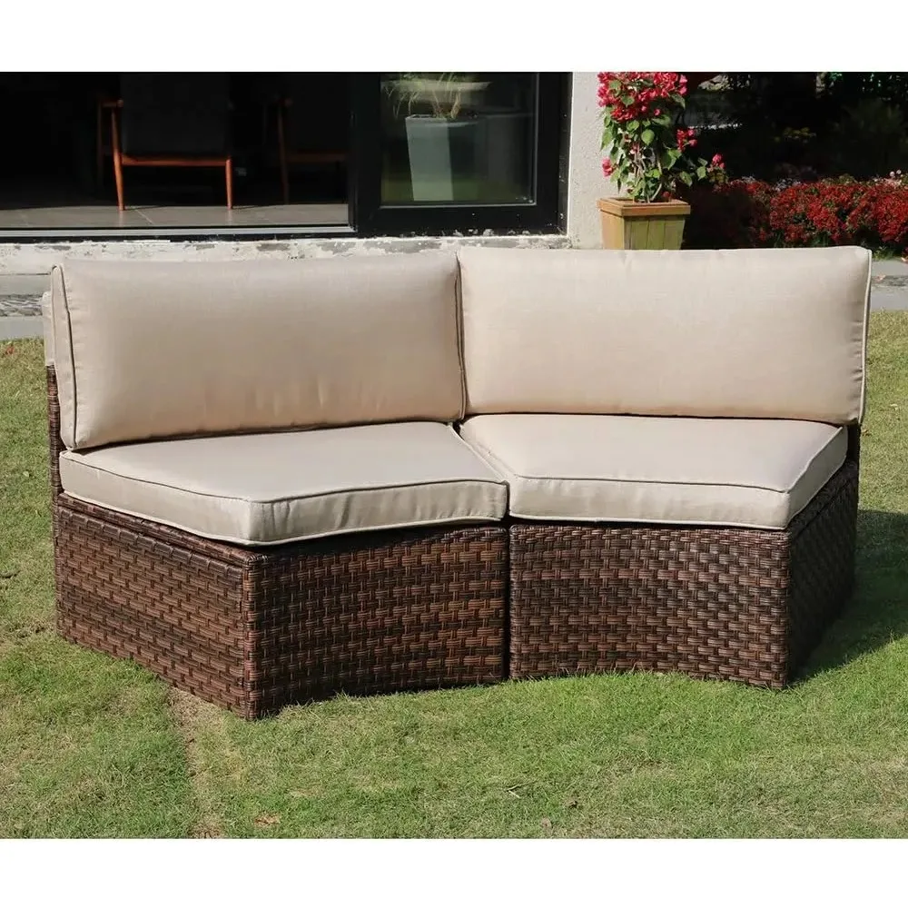 Outdoor Half-Moon Patio Furniture Curved Outdoor Sofa Wicker Sectional Set with  Cushions