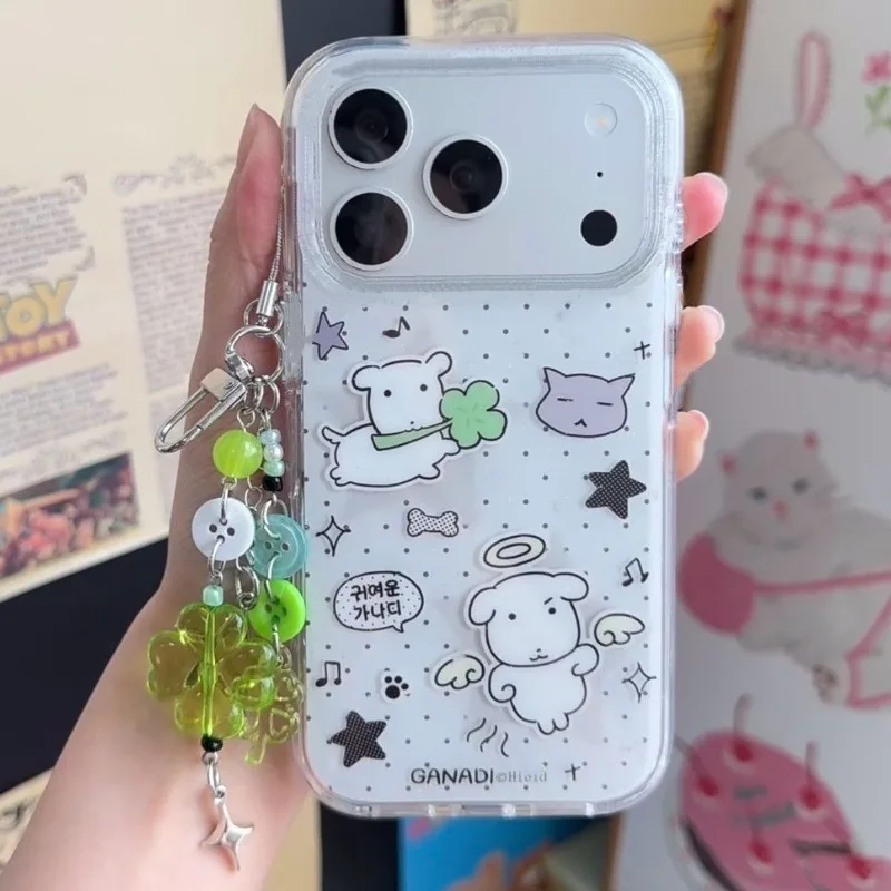 Koreanische Niedliche Großkopf-Welpen-Handyhülle mit Tupfen für iPhone 18 17 16 15 14 13 12 11 Pro Max 16e 17e Air X XR XS 7 8 Plus – Detail 6