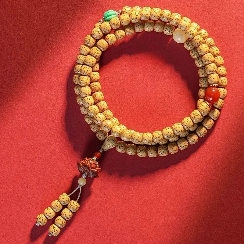Beaded Bracelet 108 Natural Aged Star Moon Bodhi Golden Seeds Wenwan Prayer Mala Beads for Men Women Stress Relief Jewelry Gift