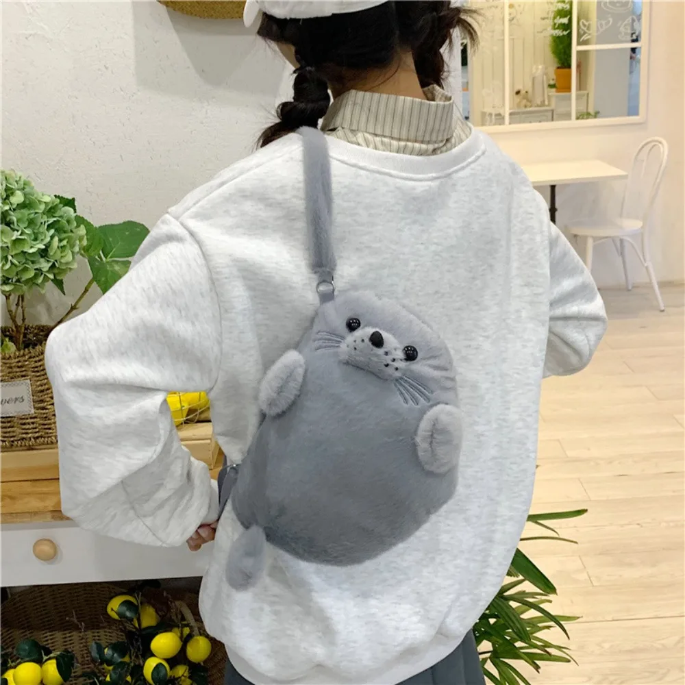 Modische Weiche Flauschige Niedliche Robben-Schultertasche Cartoon Leichte Handytasche Stoff Verstellbare Trageriemen Handtasche Damen-Accessoires – Detail 16