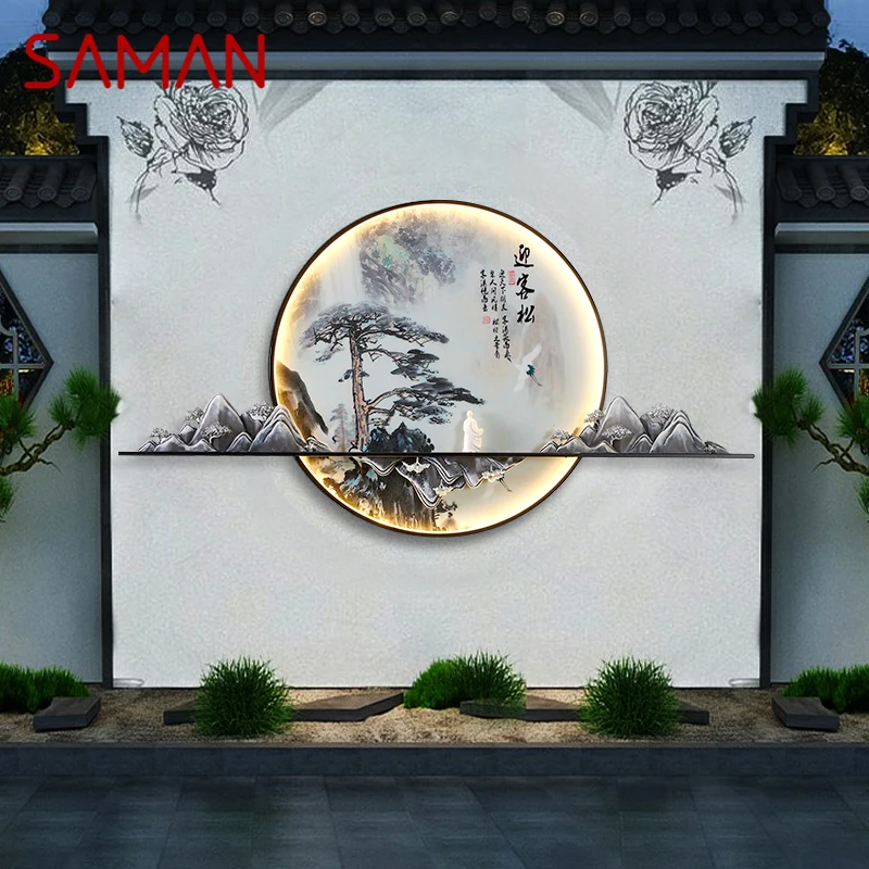 

SAMAN Solar Outdoor Mural Lamp Creative Circular Landscape Waterproof Mural Villa Courtyard Decoration Painting