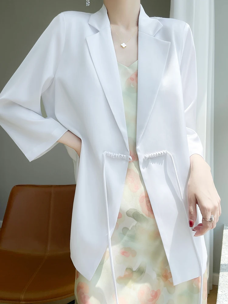 

Summer New Style Women's Suit Jacket V-Neck Belted Sleeveless Satin Acetate Material Fashionable Trendy Loose Fit Regular Length