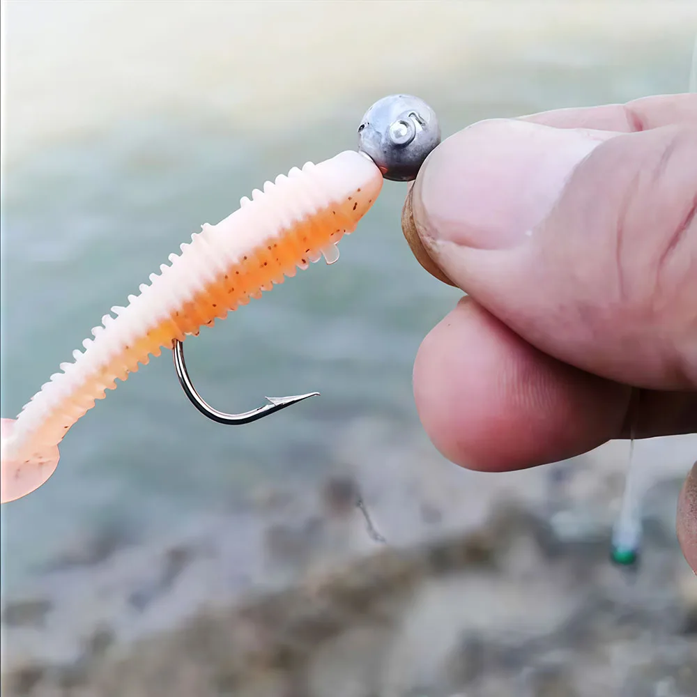 Limnoid Jig Head Hooks Kit, 30 Stück, scharfe Haken aus Kohlenstoffstahl mit Bleikugelkopf für das Angeln mit weichen Ködern im Salzwasser und Süßwasser – Detail 8