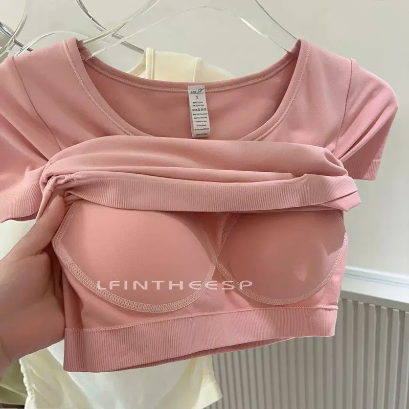 Women's Seamless Yoga Top Built-in Bra Bubble Candy Color Casual Girl's Texture V-Neck Fitness Shirt Slimming Workout Tank