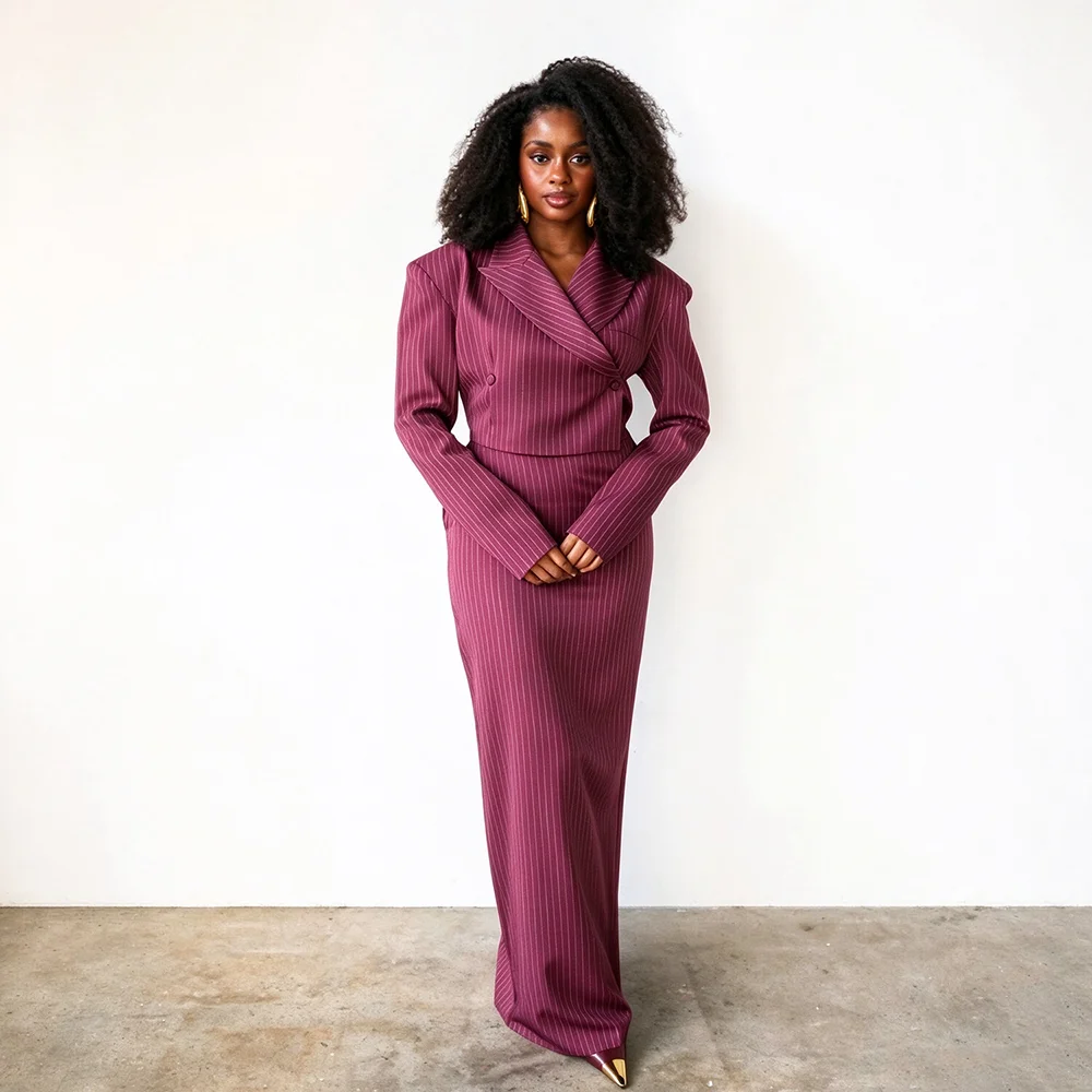 New Stripe Women's Suits Business Office Tuxedos Double Breasted Wedding Party Formal Occasions Ladies 2 Piece Set Jacket Skirt