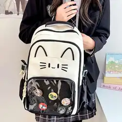 Y2K Cute Cat Ita Backpacks Large Capacity Knapsack Casual Girl Transparent DIY Display Rucksack Cartoon Trendy Travel Schoolbags