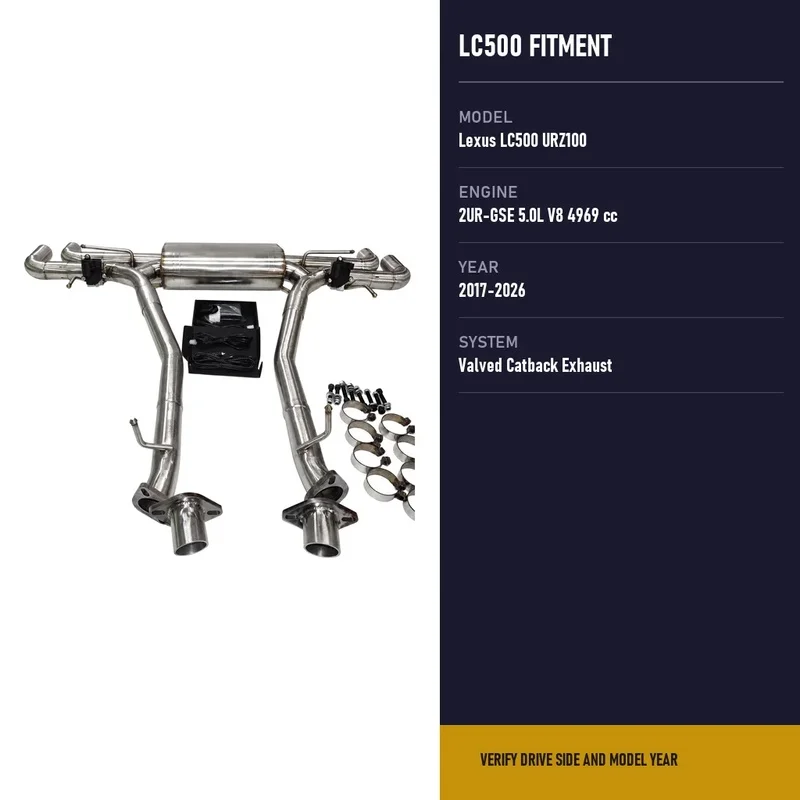 Direct Fit Valved Catback Exhaust Lexus LC500 5.0L V8 URZ100 2017-2026 Right Hand Drive Quad Tip Silver Pipe Racing Upgrade Kit
