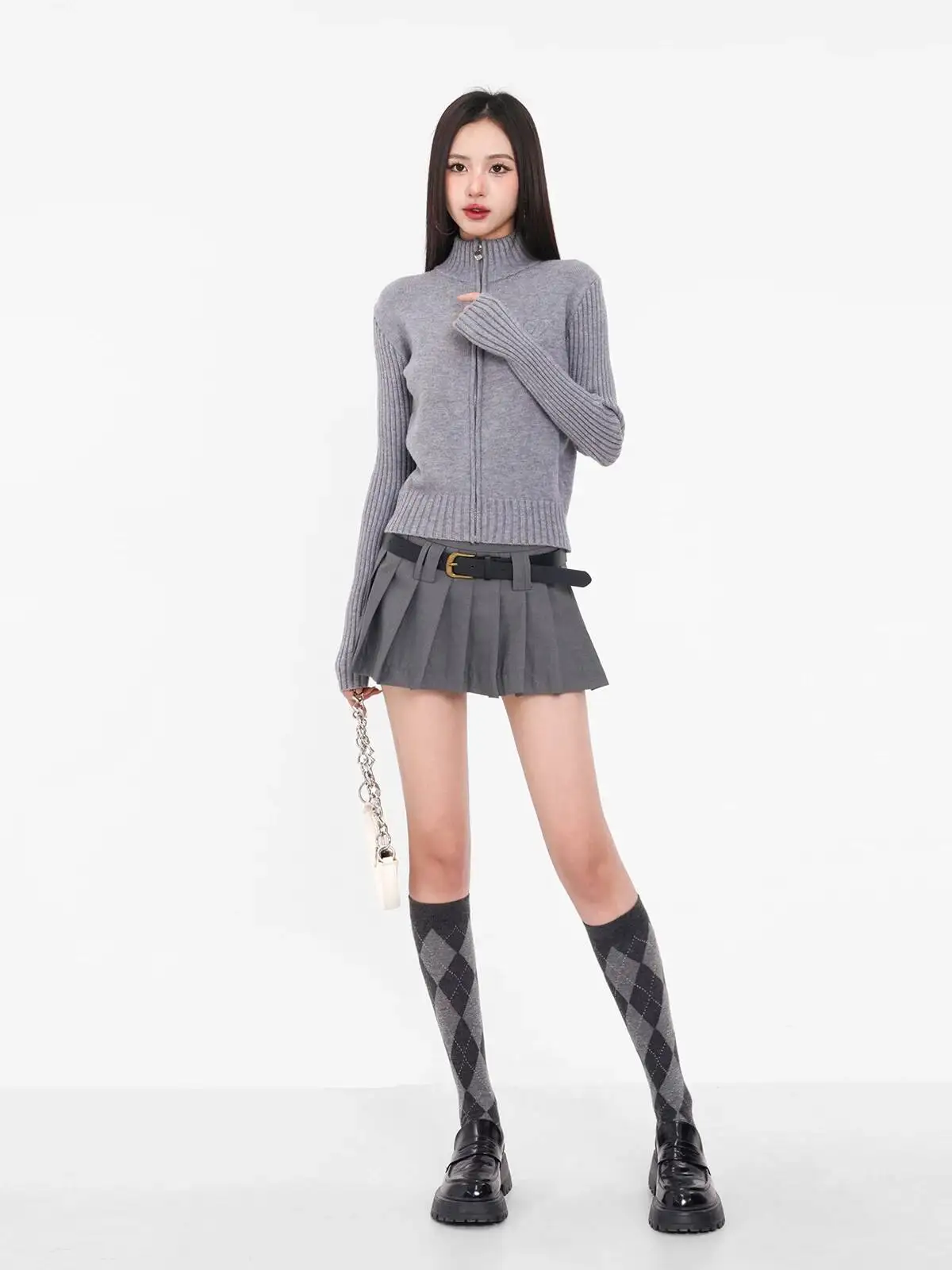 2026 Spring/autumn New Spicy Girls Academy Style High Waisted A-line Pleated Skirt Slim Belt Versatile Short Skirt  IU6A